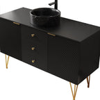 48" Black Wood Freestanding Three Door Bathroom Vanity With Sink And Two Drawers