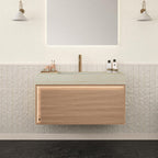 36" Brown Wood Floating Bathroom Vanity With White Sink