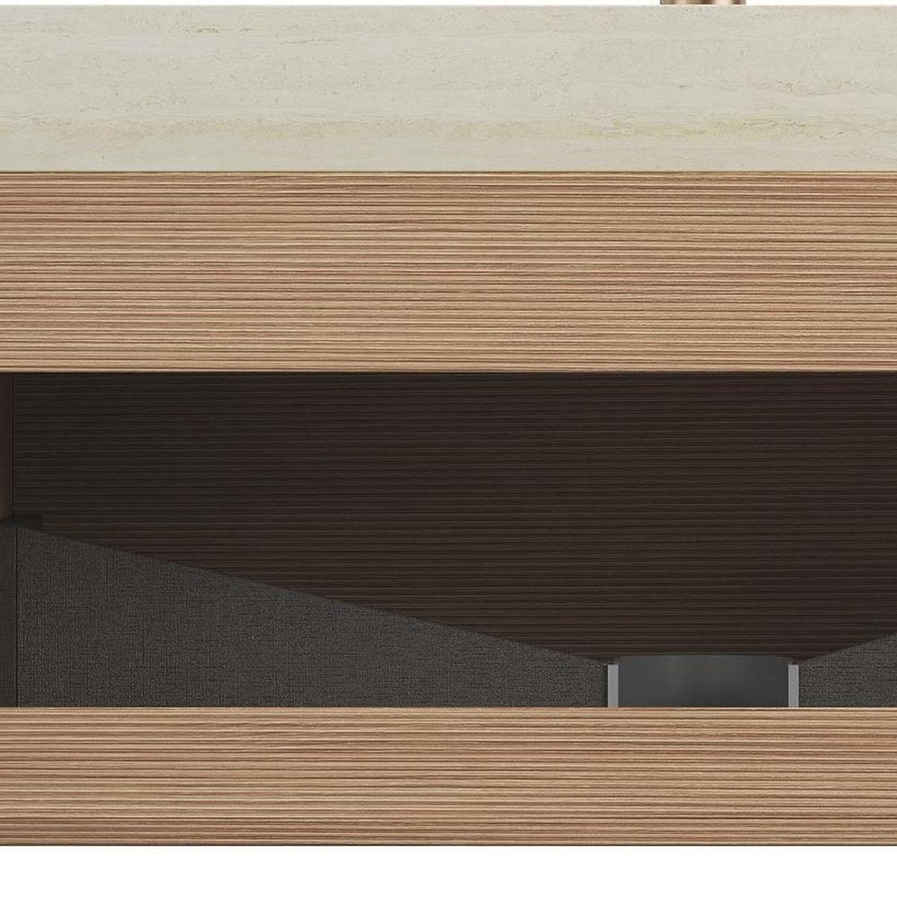 36" Brown Wood Floating Bathroom Vanity With White Sink