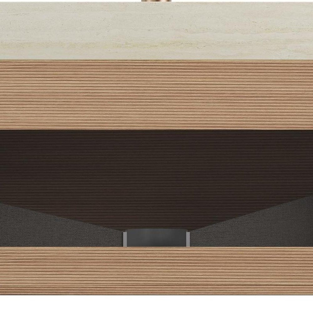 36" Brown Wood Floating Bathroom Vanity With White Sink
