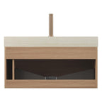 36" Brown Wood Floating Bathroom Vanity With White Sink