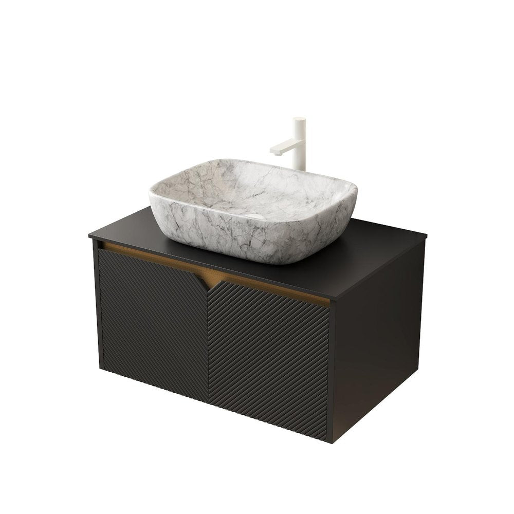30" Black Wood Floating Double Door Bathroom Vanity