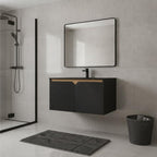 30" Black Wood Floating Double Door Bathroom Vanity