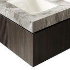 24" Brown Wood Floating Double Door Bathroom Vanity With White Sink