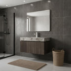 24" Brown Wood Floating Double Door Bathroom Vanity With White Sink