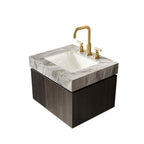 24" Brown Wood Floating Double Door Bathroom Vanity With White Sink