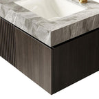 24" Brown Wood Floating Double Door Bathroom Vanity With White Sink