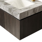24" Brown Wood Floating Double Door Bathroom Vanity With White Sink