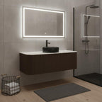 48" Brown Wood Floating Bathroom Vanity With Black Sink And Two Drawers