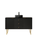 48" Black Wood Freestanding Three Door Bathroom Vanity With Sink And Two Drawers