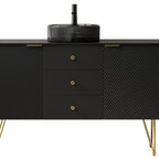 48" Black Wood Freestanding Three Door Bathroom Vanity With Sink And Two Drawers