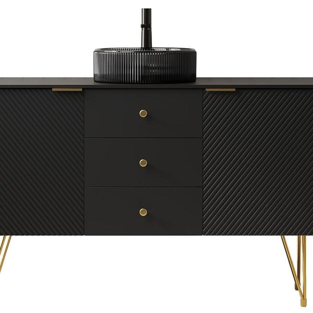 48" Black Wood Freestanding Three Door Bathroom Vanity With Sink And Two Drawers