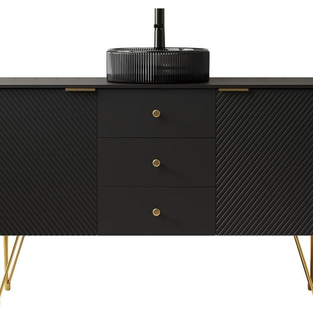 48" Black Wood Freestanding Three Door Bathroom Vanity With Sink And Two Drawers