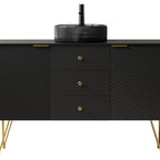 48" Black Wood Freestanding Three Door Bathroom Vanity With Sink And Two Drawers