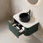 30" Green Wood Floating Bathroom Vanity With Black Sink