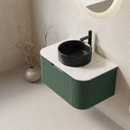 30" Green Wood Floating Bathroom Vanity With Black Sink