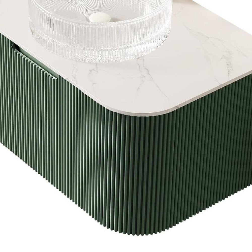 30" Green Wood Floating Bathroom Vanity With White Sink