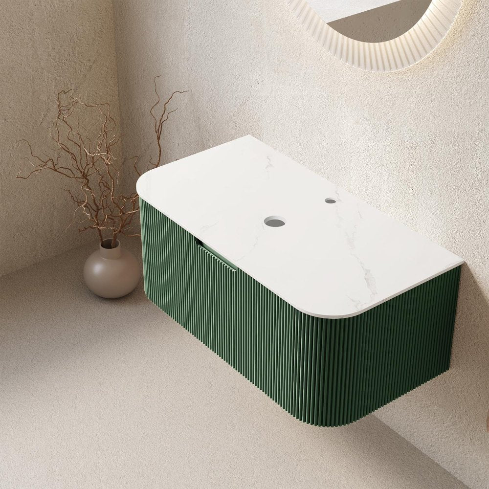 36" Green Wood Floating Bathroom Vanity