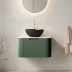 24" Green Wood Floating Bathroom Vanity With Black Sink