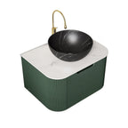 24" Green Wood Floating Bathroom Vanity With Black Sink