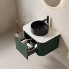 24" Green Wood Floating Bathroom Vanity With Black Sink