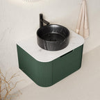 24" Green Wood Floating Bathroom Vanity With Black Sink