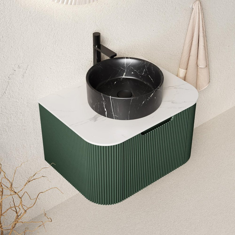 24" Green Wood Floating Bathroom Vanity With Black Sink