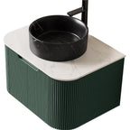 24" Green Wood Floating Bathroom Vanity With Black Sink
