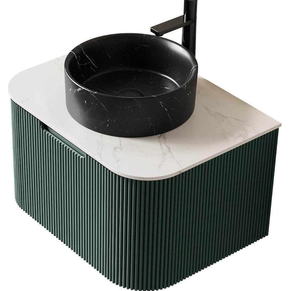 24" Green Wood Floating Bathroom Vanity With Black Sink