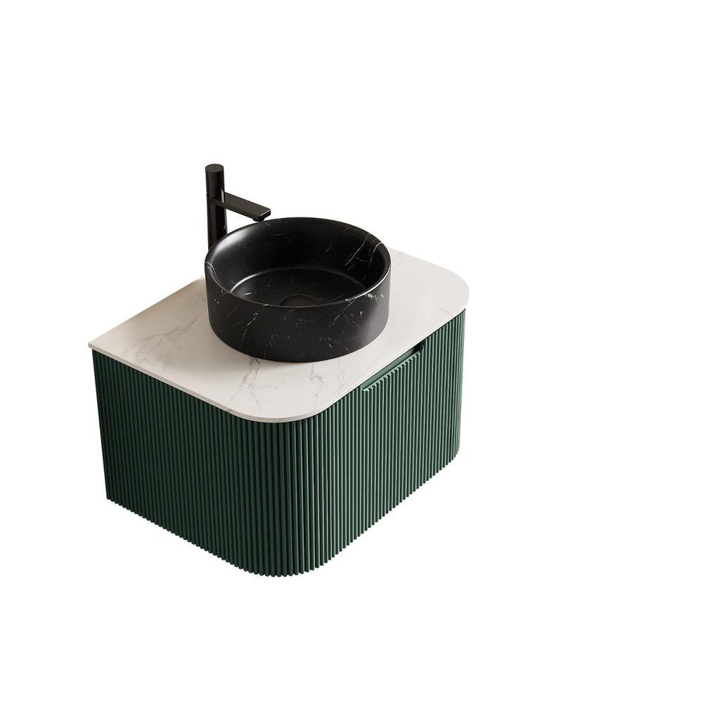 24" Green Wood Floating Bathroom Vanity With Black Sink