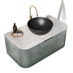 36" Green Wood Floating Bathroom Vanity With Black Sink
