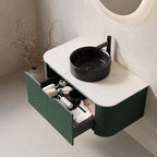 36" Green Wood Floating Bathroom Vanity With Black Sink