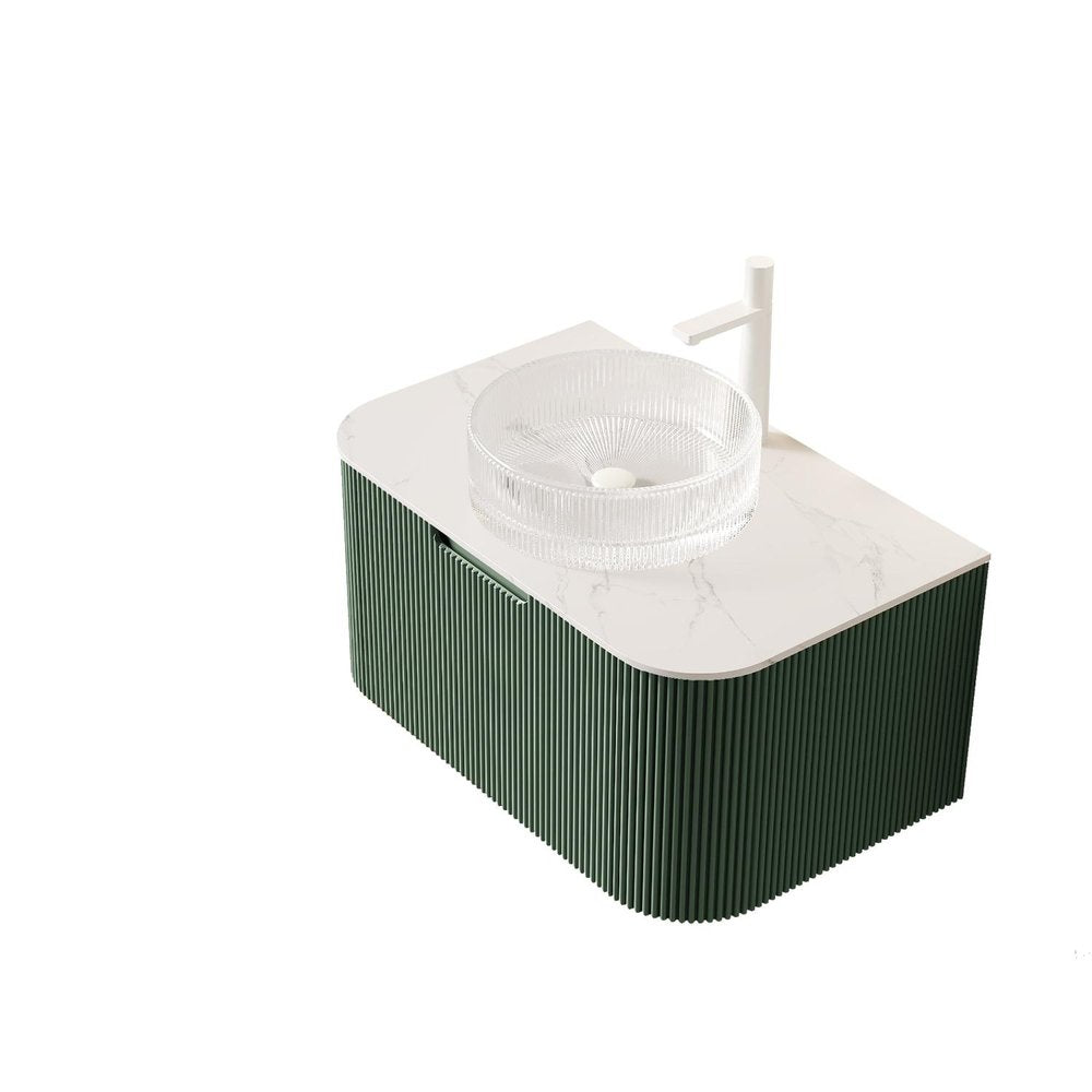 36" Green Wood Floating Bathroom Vanity With White Sink