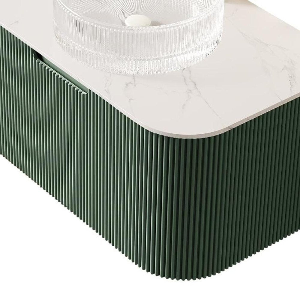 36" Green Wood Floating Bathroom Vanity With White Sink