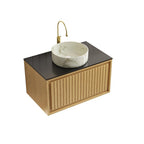 30" Brown Wood Floating Bathroom Vanity With White Sink