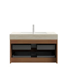 36" Brown Wood Floating Bathroom Vanity With White Sink And Two Drawers
