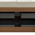36" Brown Wood Floating Bathroom Vanity With White Sink And Two Drawers