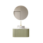 30" Green Wood Floating Bathroom Vanity With White Sink