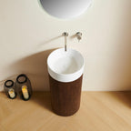 16" Brown Wood Freestanding Bathroom Vanity With White Sink
