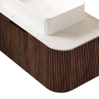 36" Brown Wood Floating Bathroom Vanity With White Sink