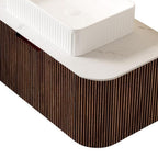36" Brown Wood Floating Bathroom Vanity With White Sink