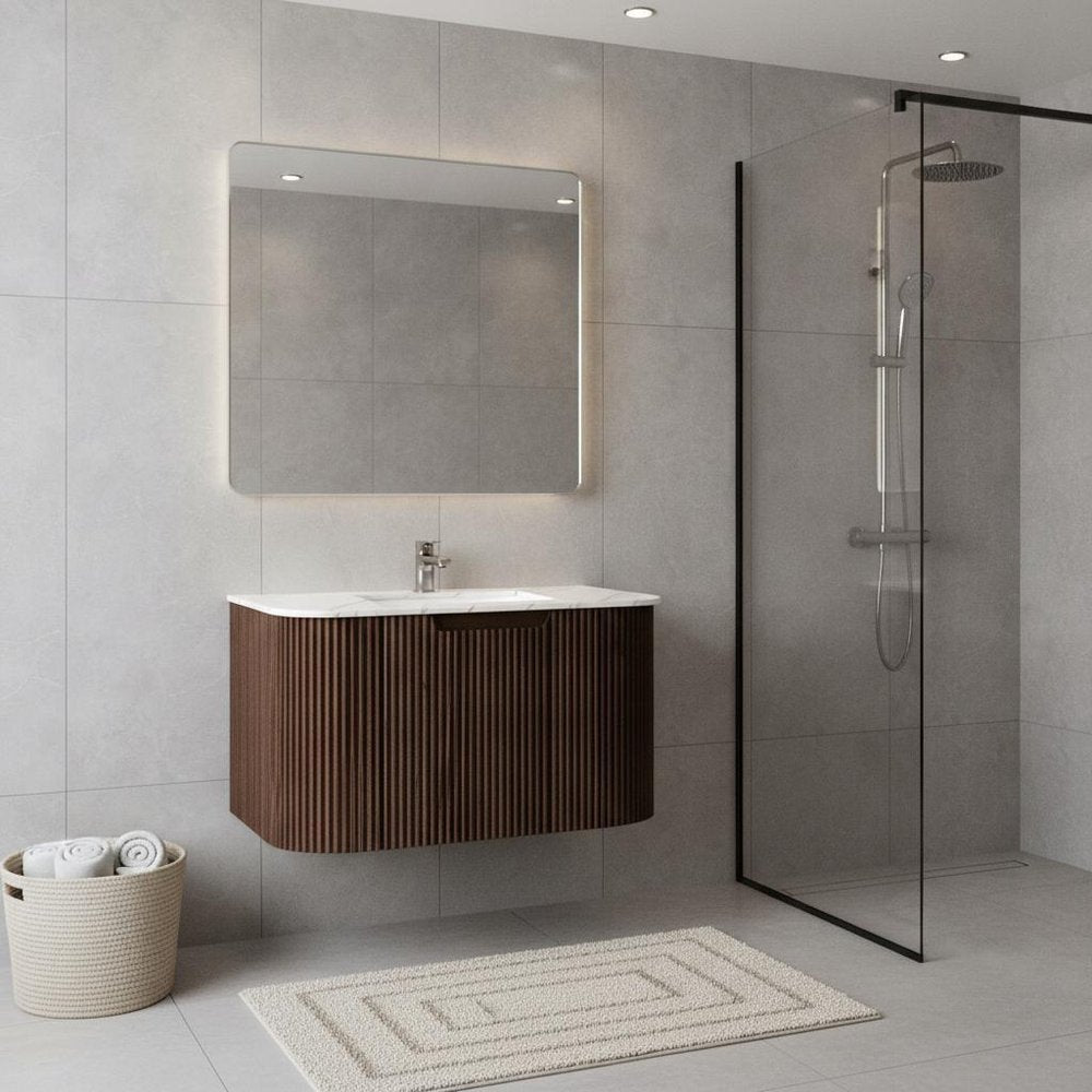 24" Brown Wood Floating Bathroom Vanity