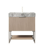 30" Brown Wood Freestanding Bathroom Vanity With White Sink