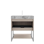 30" Brown Wood Freestanding Bathroom Vanity With White Sink