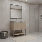 30" Brown Wood Freestanding Bathroom Vanity With White Sink