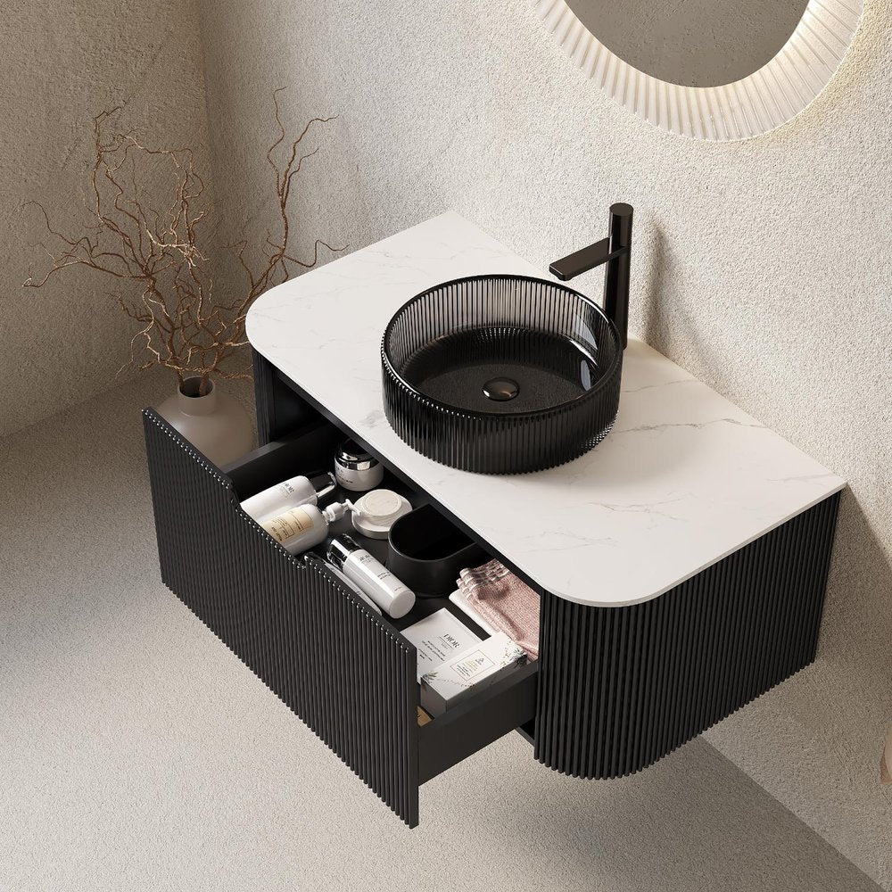 36" Black Wood Floating Bathroom Vanity With Sink