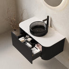 36" Black Wood Floating Bathroom Vanity With Sink