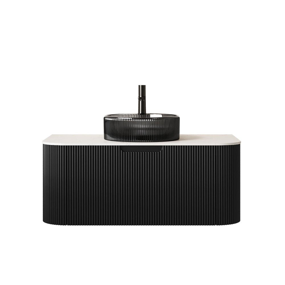 36" Black Wood Floating Bathroom Vanity With Sink