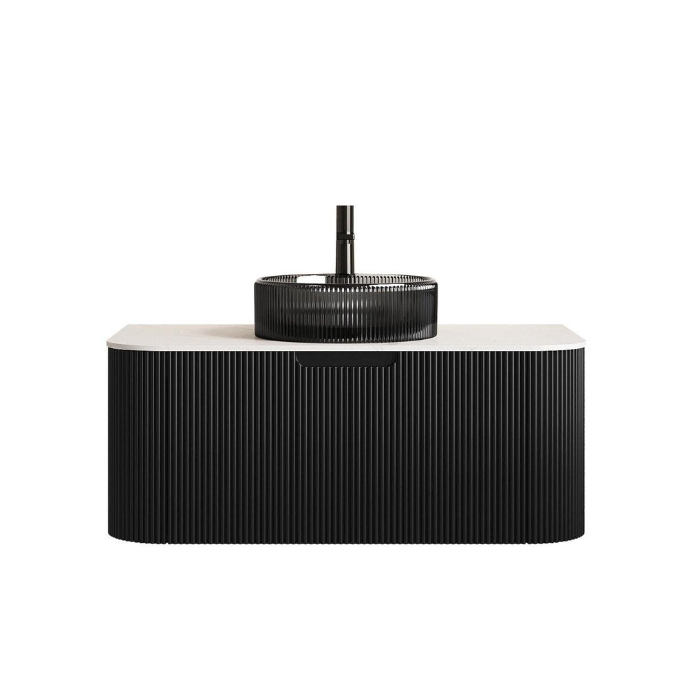36" Black Wood Floating Bathroom Vanity With Sink