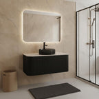 36" Black Wood Floating Bathroom Vanity With Sink